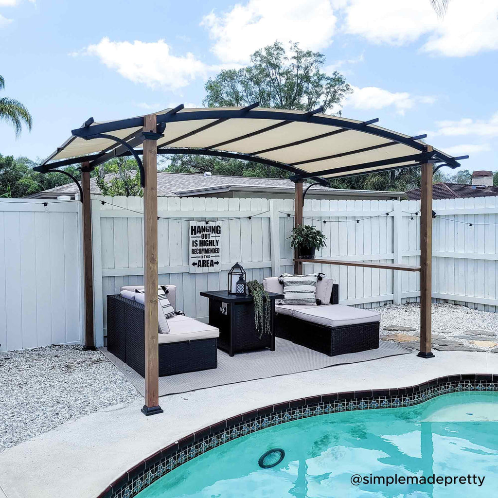 Steel Arched Pergola with Tan Shade S119535