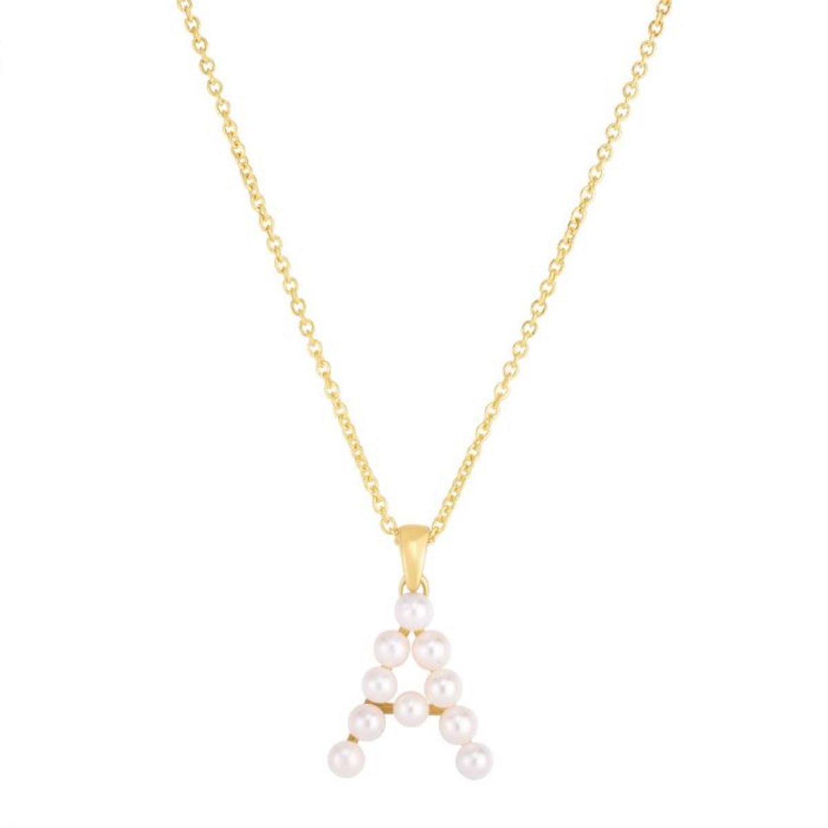 14K Yellow Gold Cultured Pearl Initials Letter Pendant Necklace 18" F3566