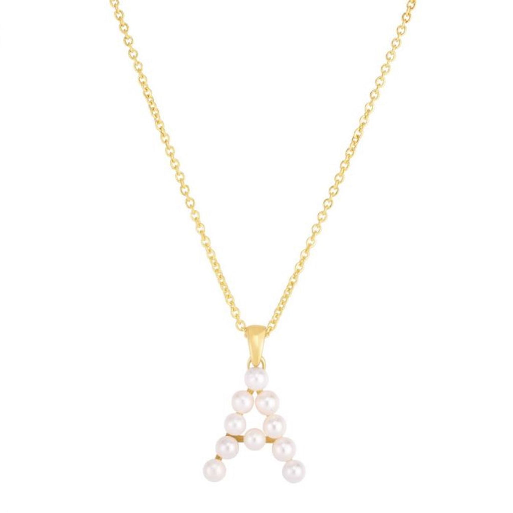14K Yellow Gold Cultured Pearl Initials Letter Pendant Necklace 18" C89713