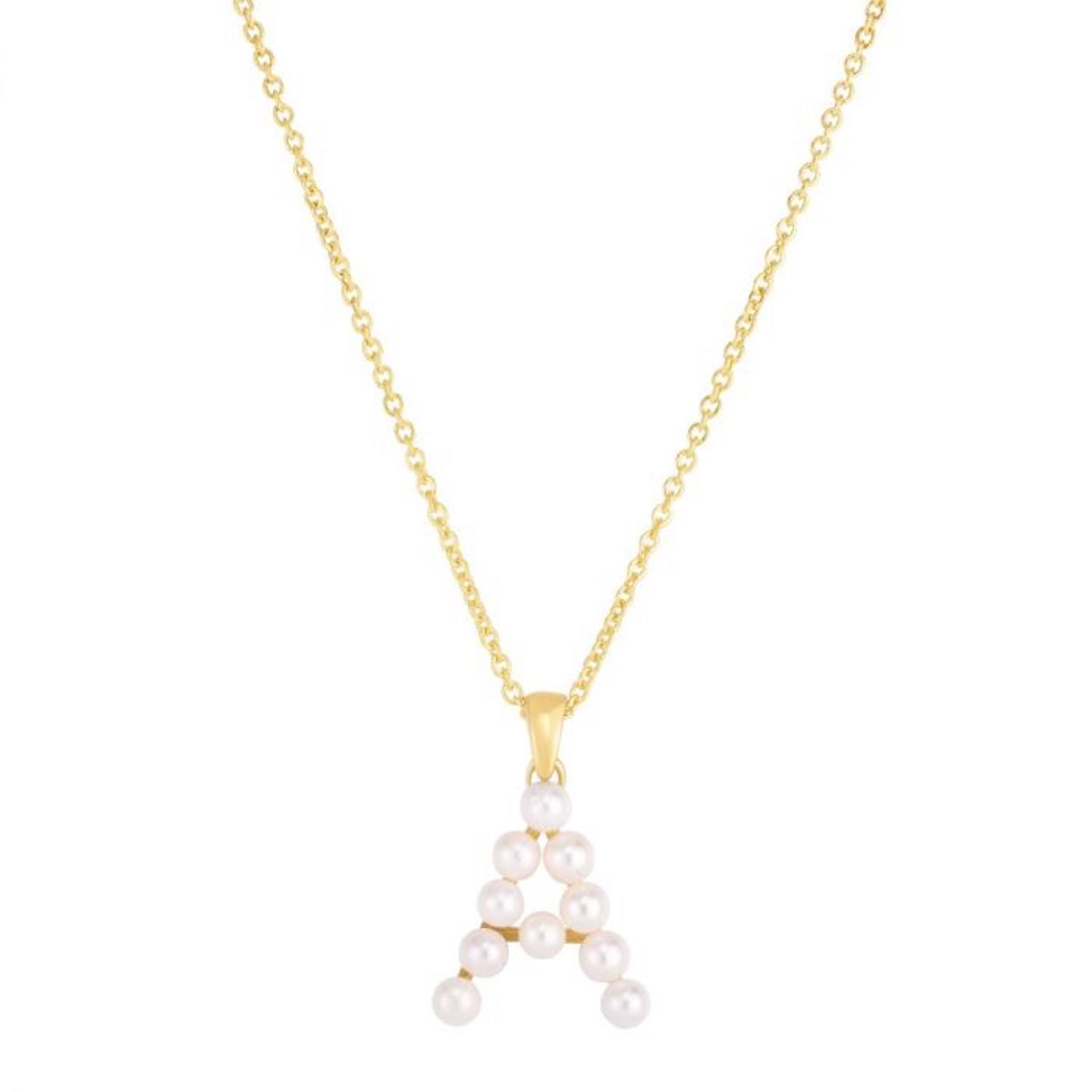 14K Yellow Gold Cultured Pearl Initials Letter Pendant Necklace 18" C89713