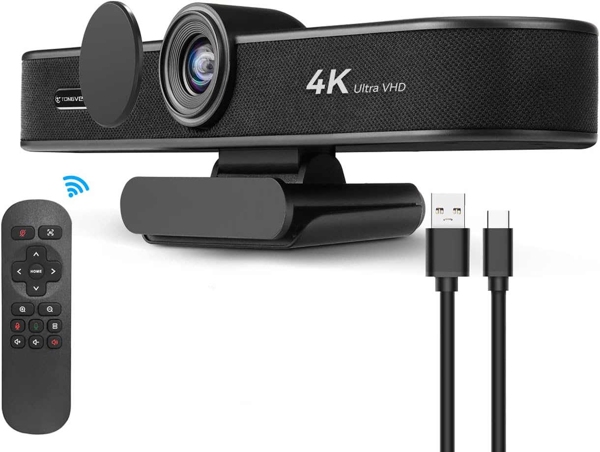 4K Webcam with Microphone and Speaker, 5X Digital Zoom, Privacy Cover, 120° Wide Field View N2086