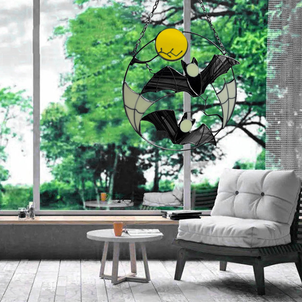 Gothic Bat Moon Dyed Decorative Panel Ornaments Window Wall Hanging Witch Pendant L232997