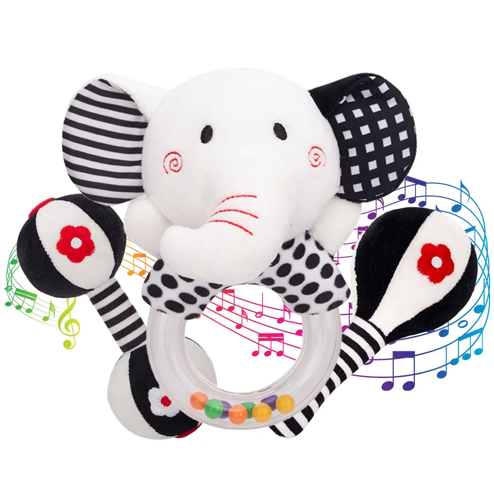 3PCS Soft Plush Baby Rattles High Contrast Black and White Sensory Toy T7273