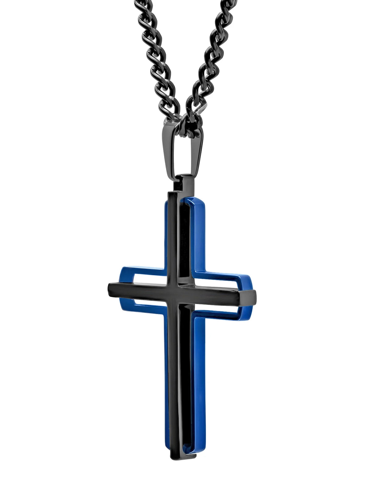 Stainless Steel Black & Blue Cross Pendant Necklace H152456