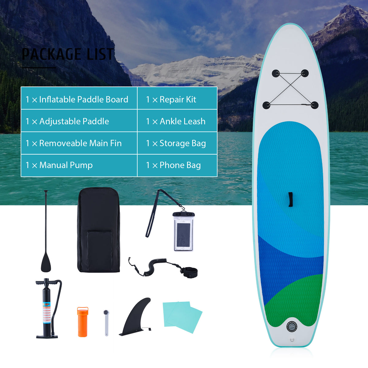 Inflatable Paddle Board 10'6" SUP Board Set with Air Pump, Green U67934