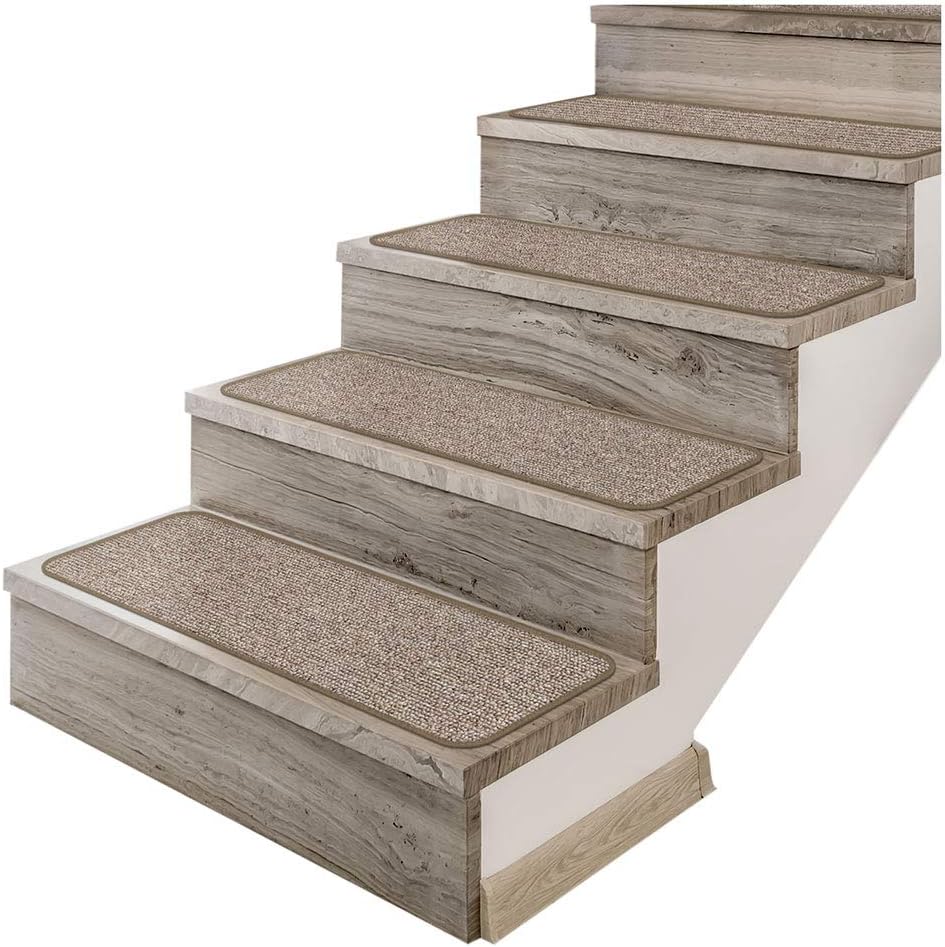 Set of 12 Adhesive Carpet Stair Treads Pebble Beige 8 Inches X 27 Inches Pack of 2 T4755