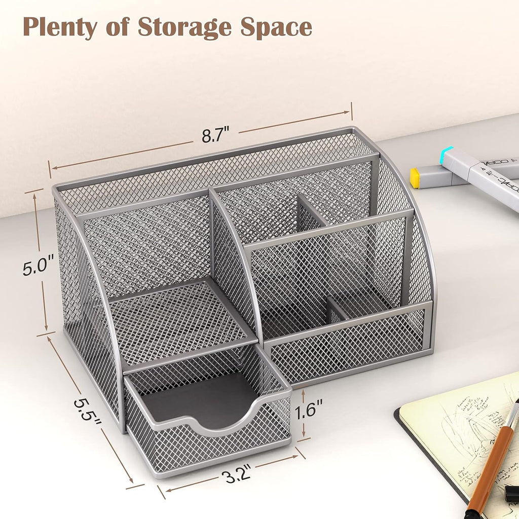 Metal Desk Organizer with 6 Compartments and 1 Drawer V658952