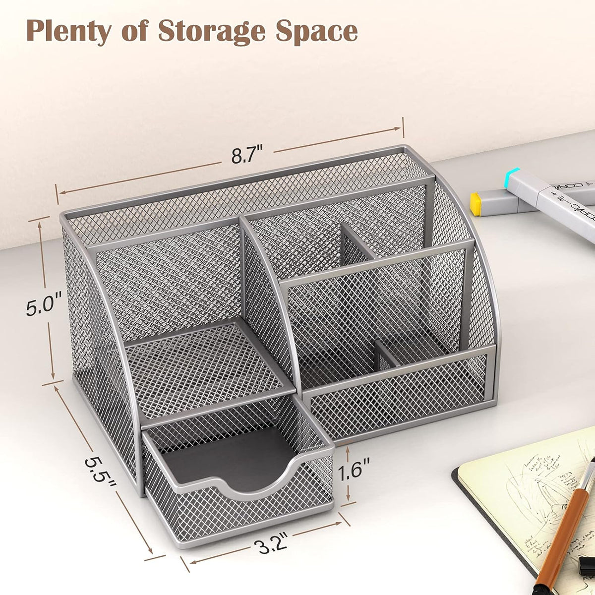 Metal Desk Organizer with 6 Compartments and 1 Drawer V658952