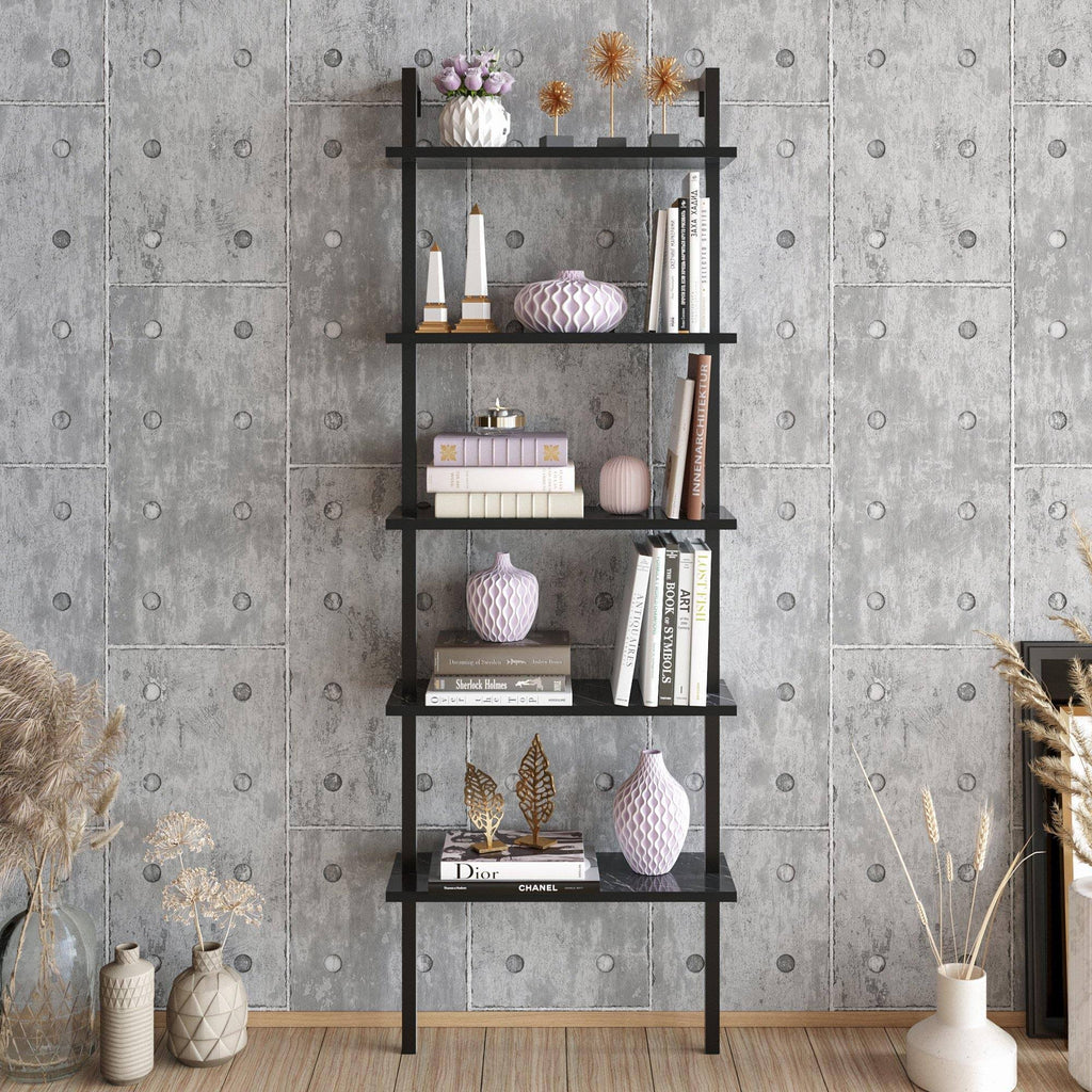 White Metal Wood Accent Ladder Bookcase V446687