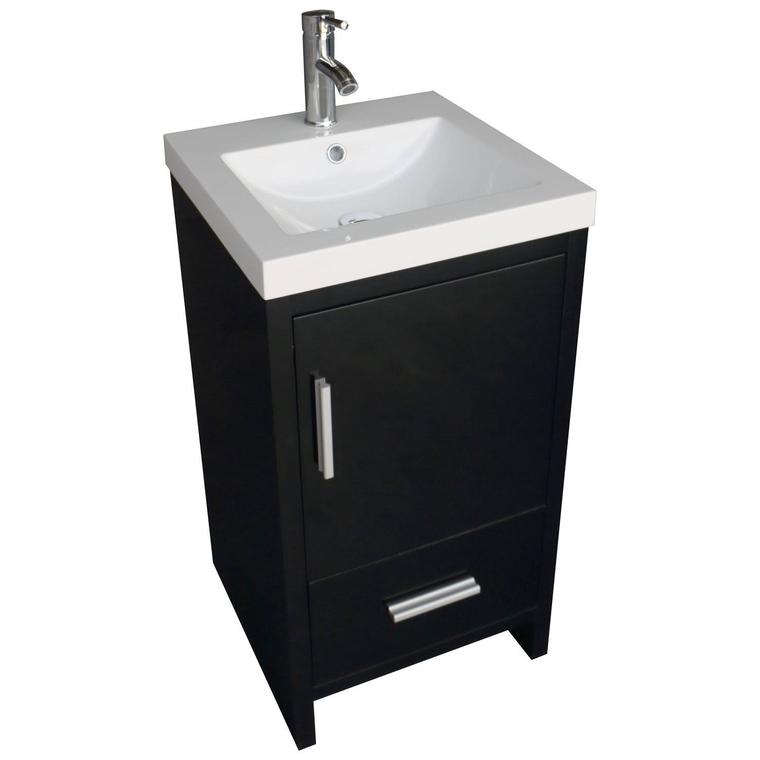 18 inch Black Bathroom Vanity Cabinet with Top Basin Vessel Sink Faucet Combo A179