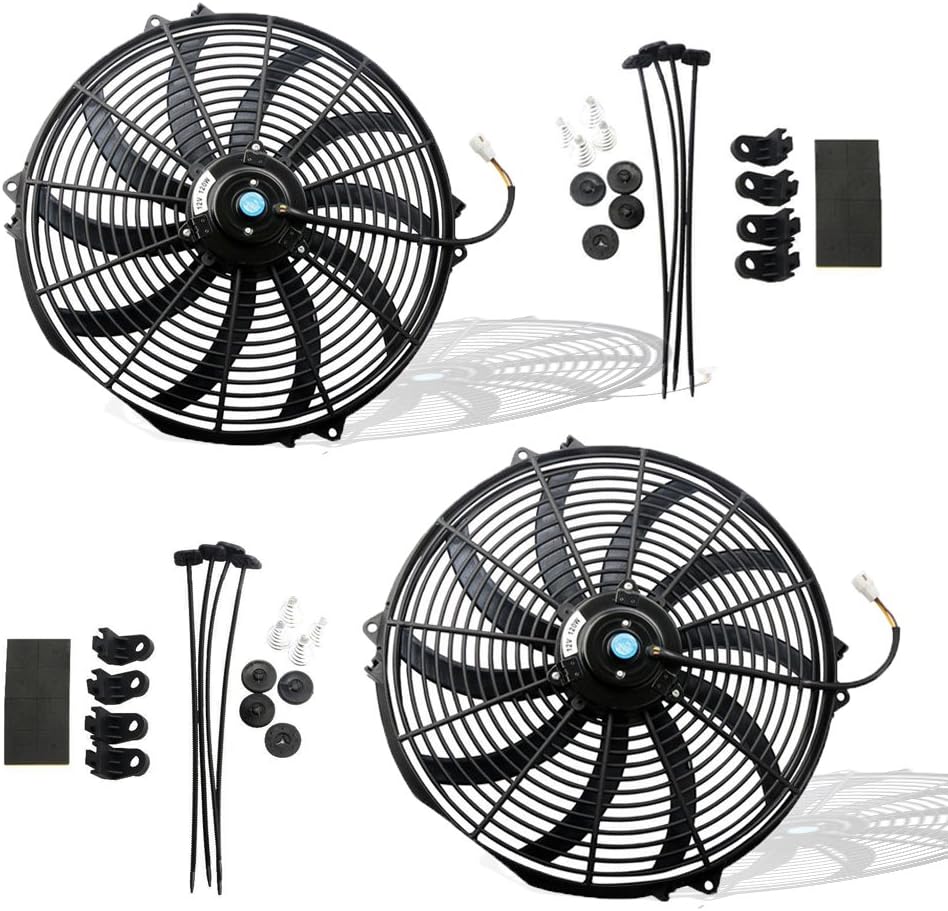 Black Universal Electric Radiator Slim Fan 12V 16 Inch X2 Pack of 2 U225