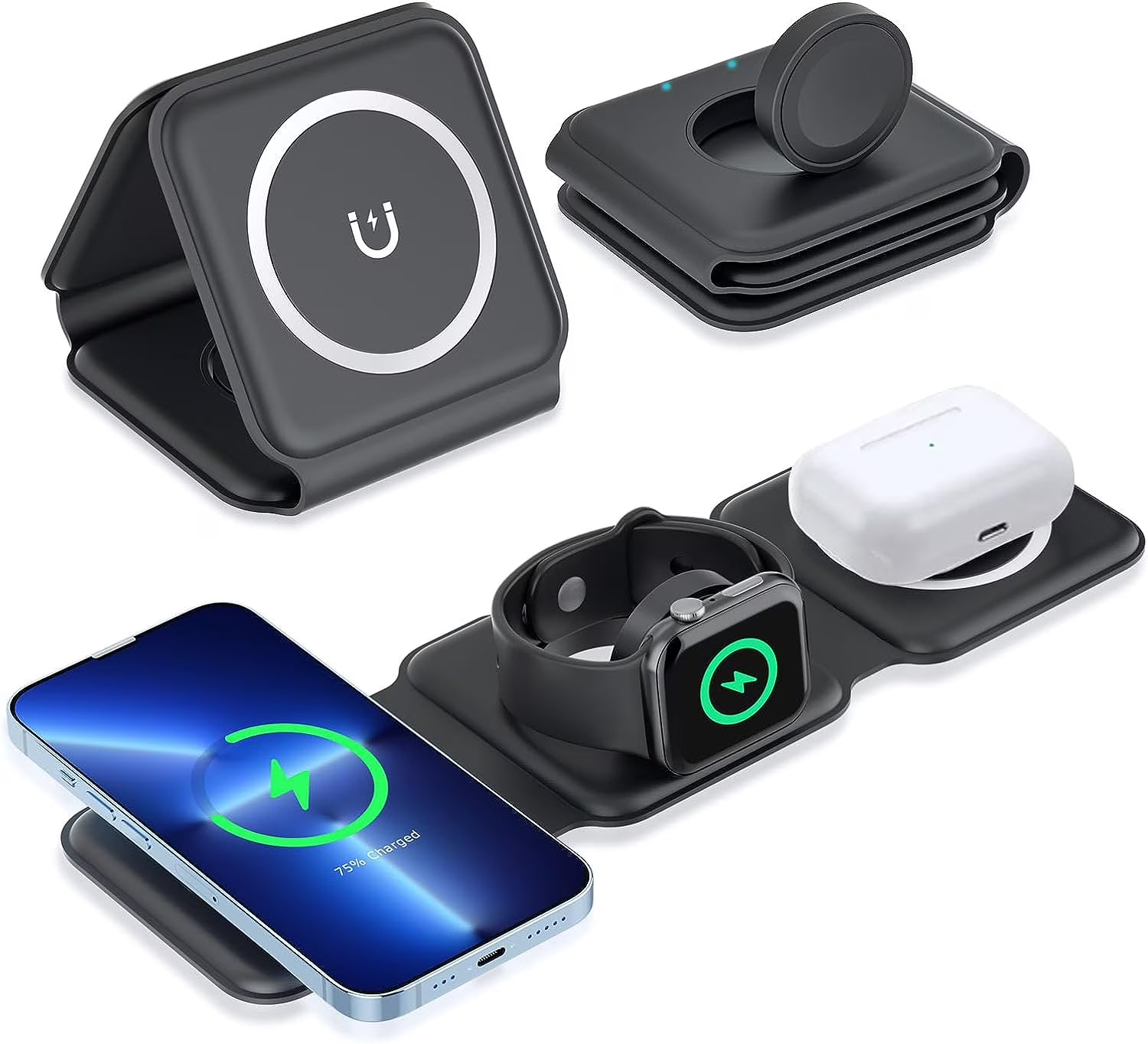 3 in 1 Magnetic Foldable Wireless Charger, Black E3921