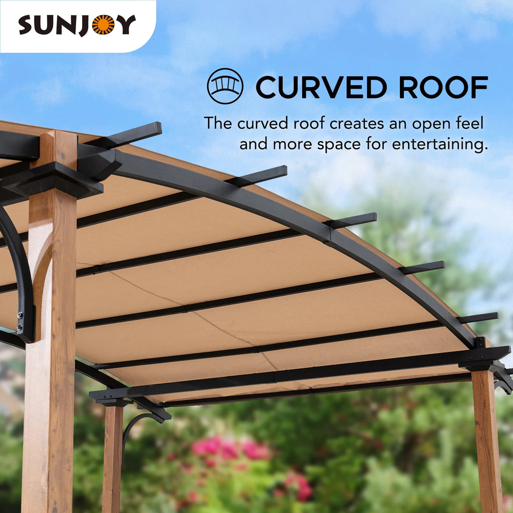 Steel Arched Pergola with Tan Shade S119535