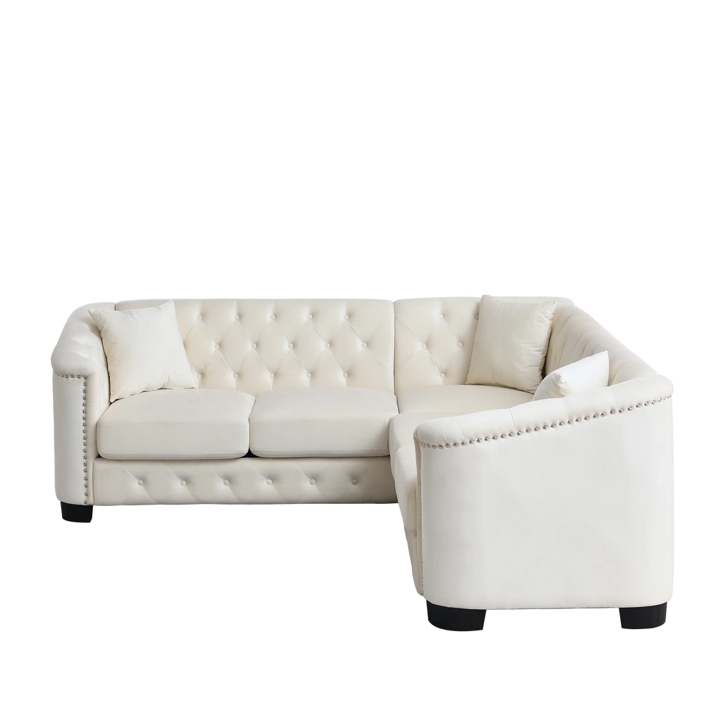 Beige Velvet 5-Seater Corner Sofa with 3 Cushions S4099