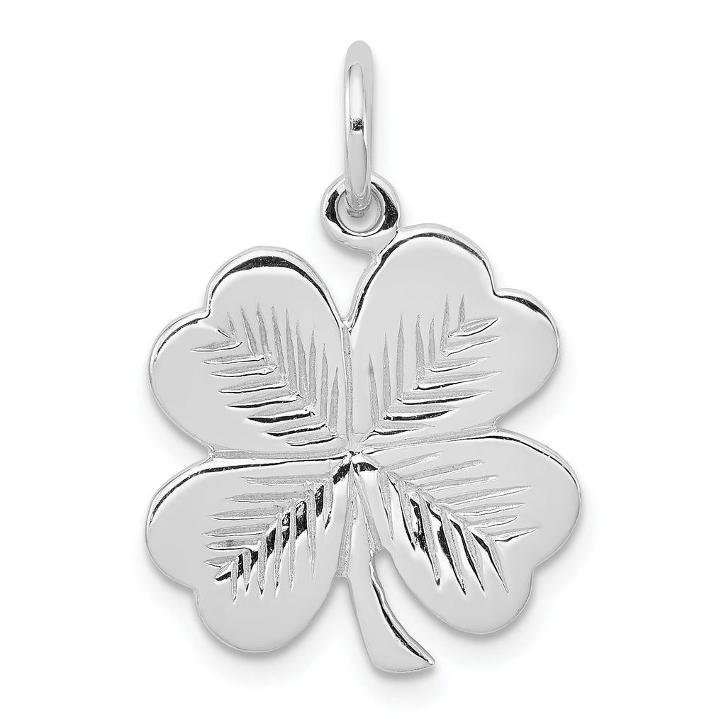 Sterling Silver 4 Leaf Clover Charm Pendant with Rope Chain Necklace 20'' G343