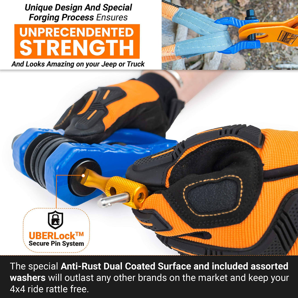 Uber Shackles with Anti Theft Lock (2pk) Blue 80,000 lbs Towing D-Rings S870
