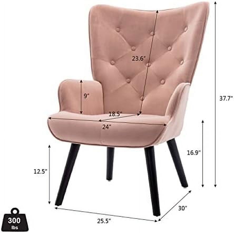 Yellow Velvet Tufted Wingback Chair with Arms Solid Wood Legs U987