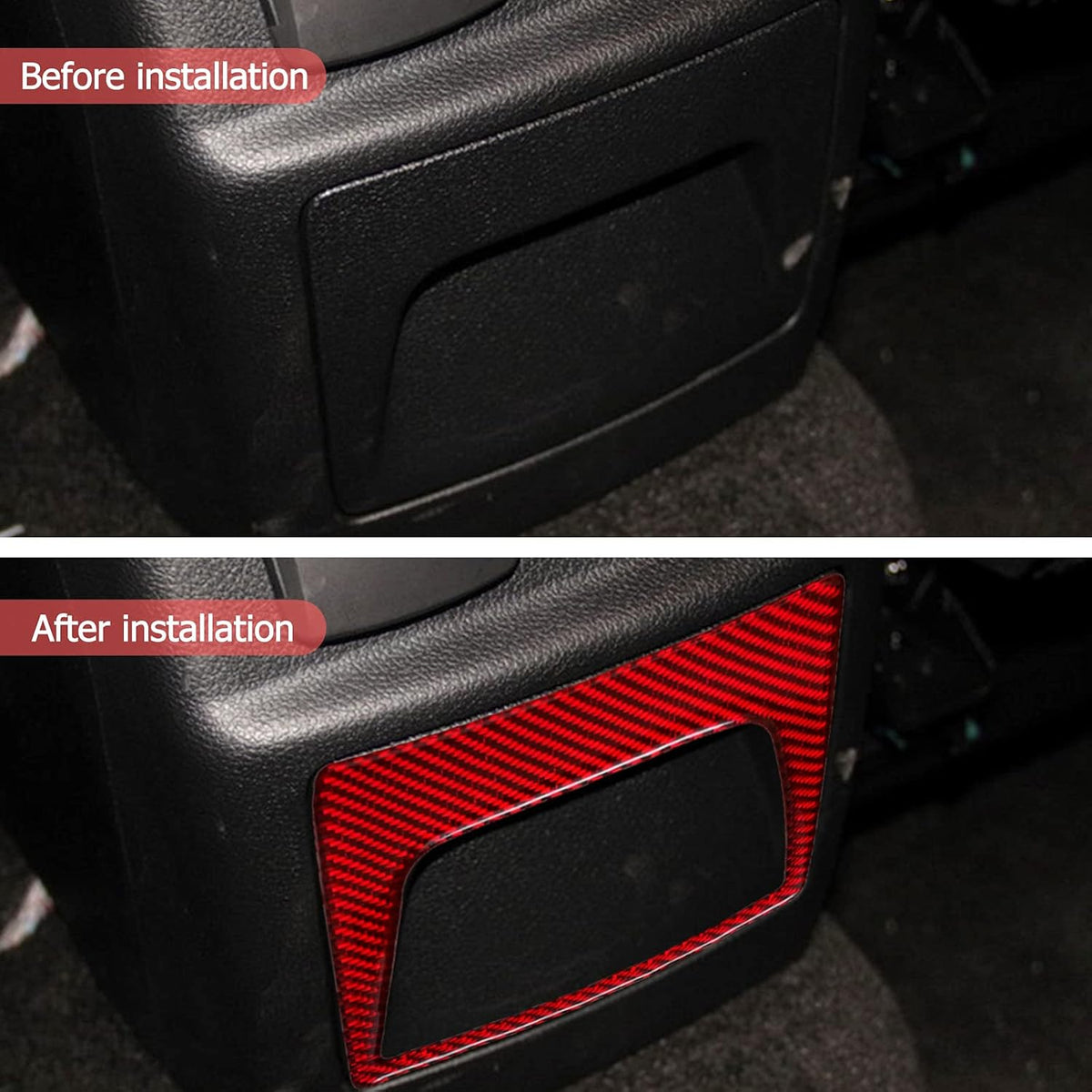 Carbon Fiber Interior Armrest Box Button Control Panel Cover Sticker Rear Seat Accessories (Red) Pack of 2 L996