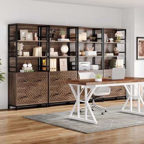 Brown 2-Drawer File Cabinet with 3 Open Storage Shelves I35284