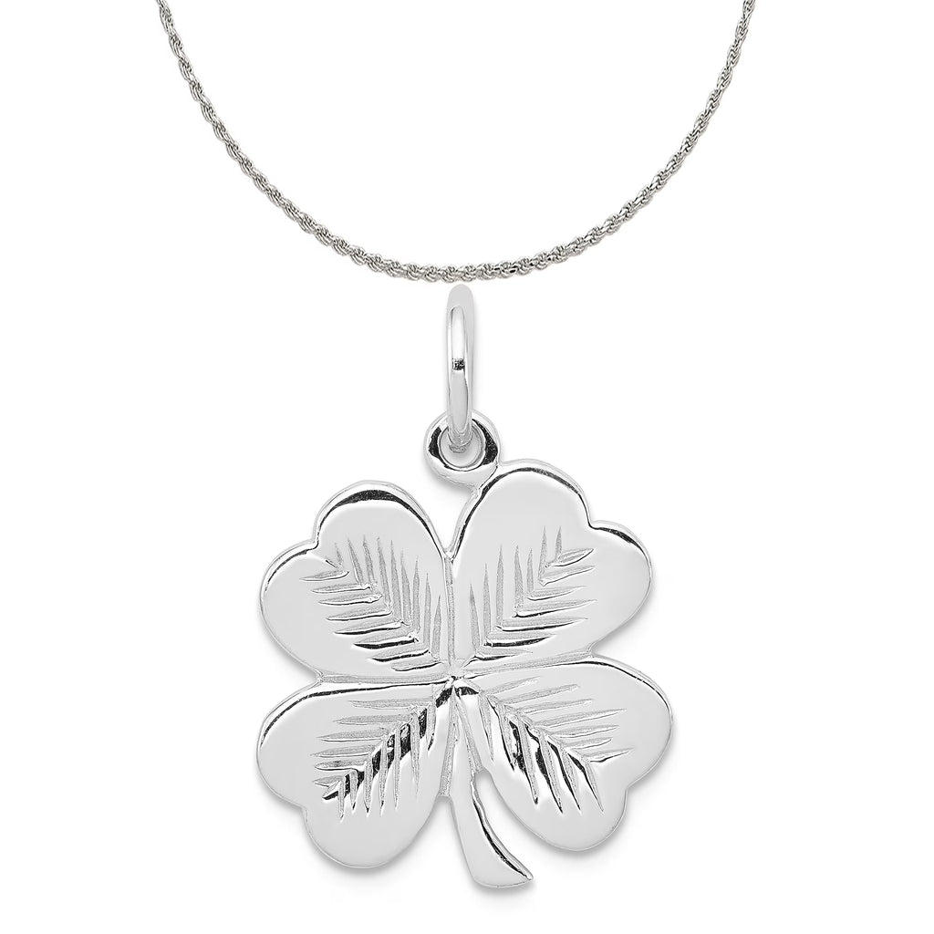 Sterling Silver 4 Leaf Clover Charm Pendant with Rope Chain Necklace 20'' G343