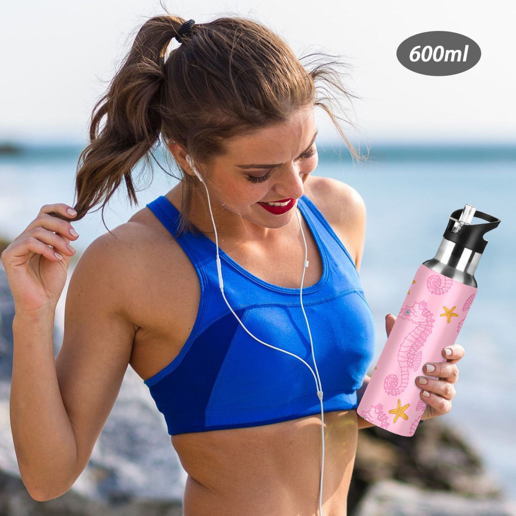 Pink Seahorse Starfish Stainless Steel Insulated Water Bottle A5349