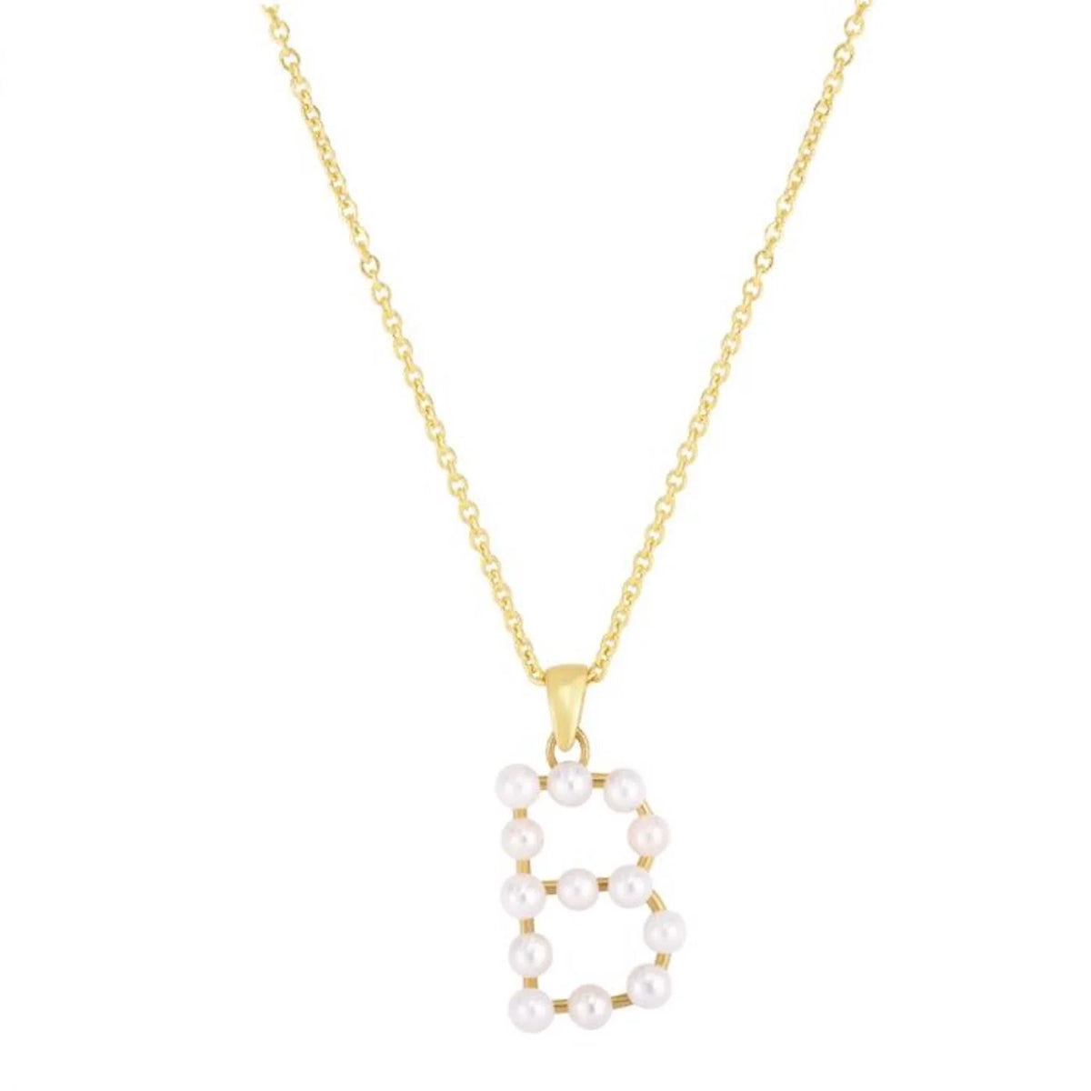 14K Yellow Gold Cultured Pearl Initials Letter Pendant Necklace 18" F3566