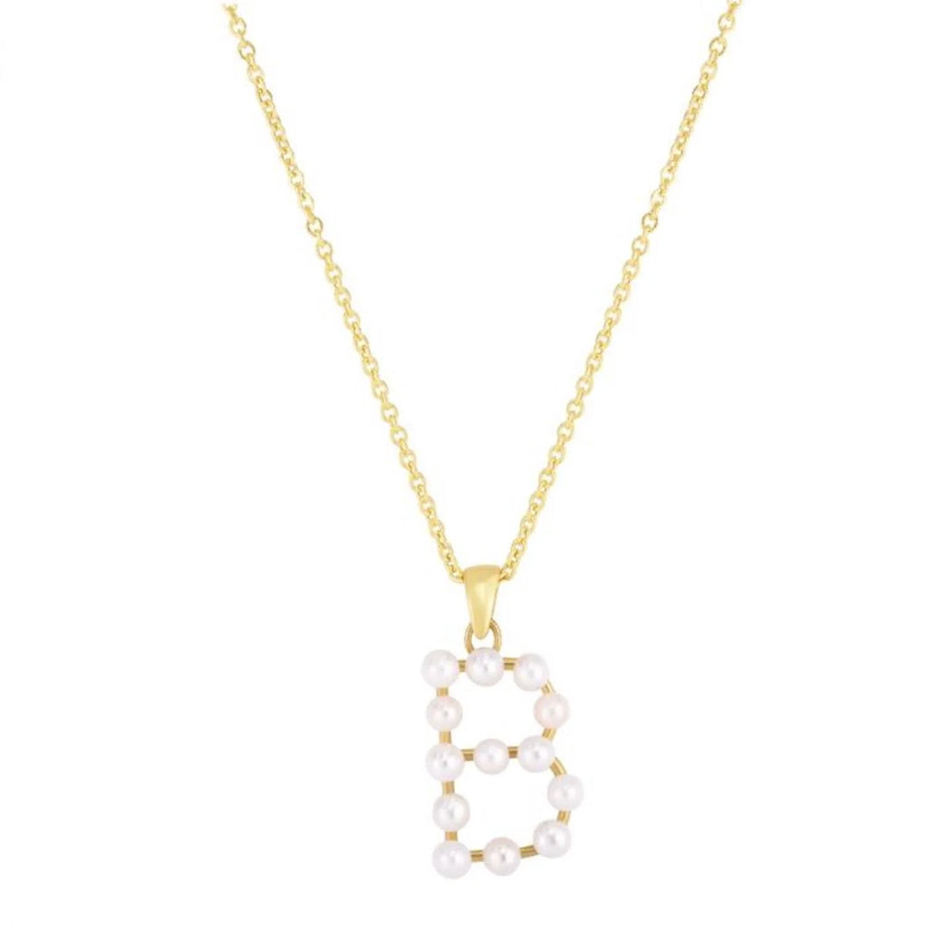 14K Yellow Gold Cultured Pearl Initials Letter Pendant Necklace 18" C89713
