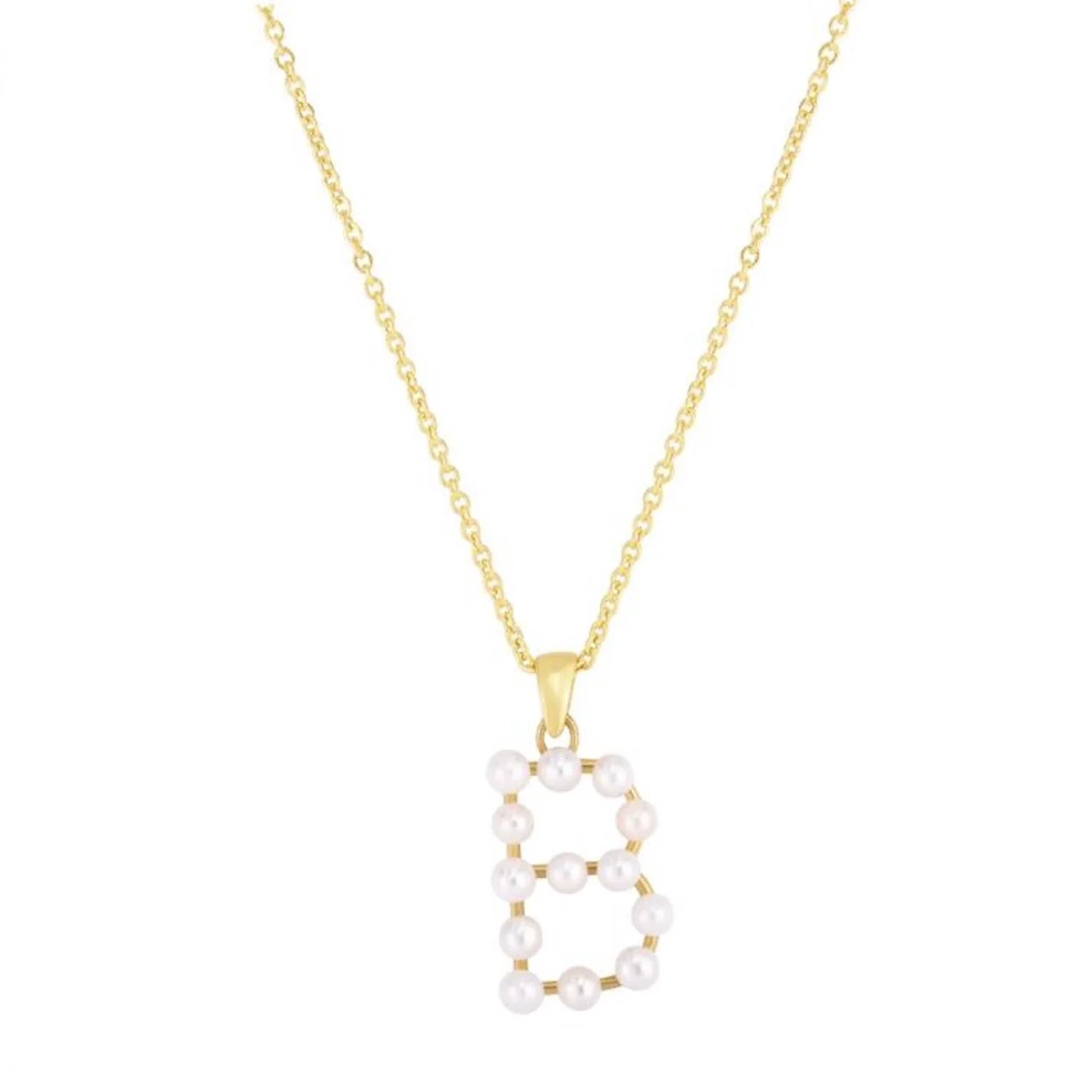 14K Yellow Gold Cultured Pearl Initials Letter Pendant Necklace 18" C89713