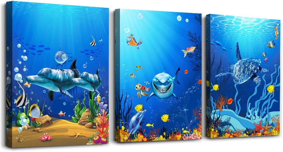 3 Piece Blue Abstract Mountain Canvas Wall Art K301668