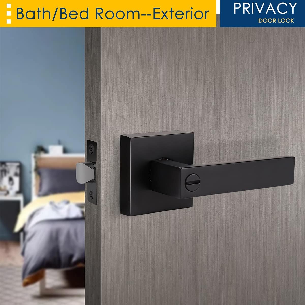 Matte Black Privacy Door Lever with Lock I522