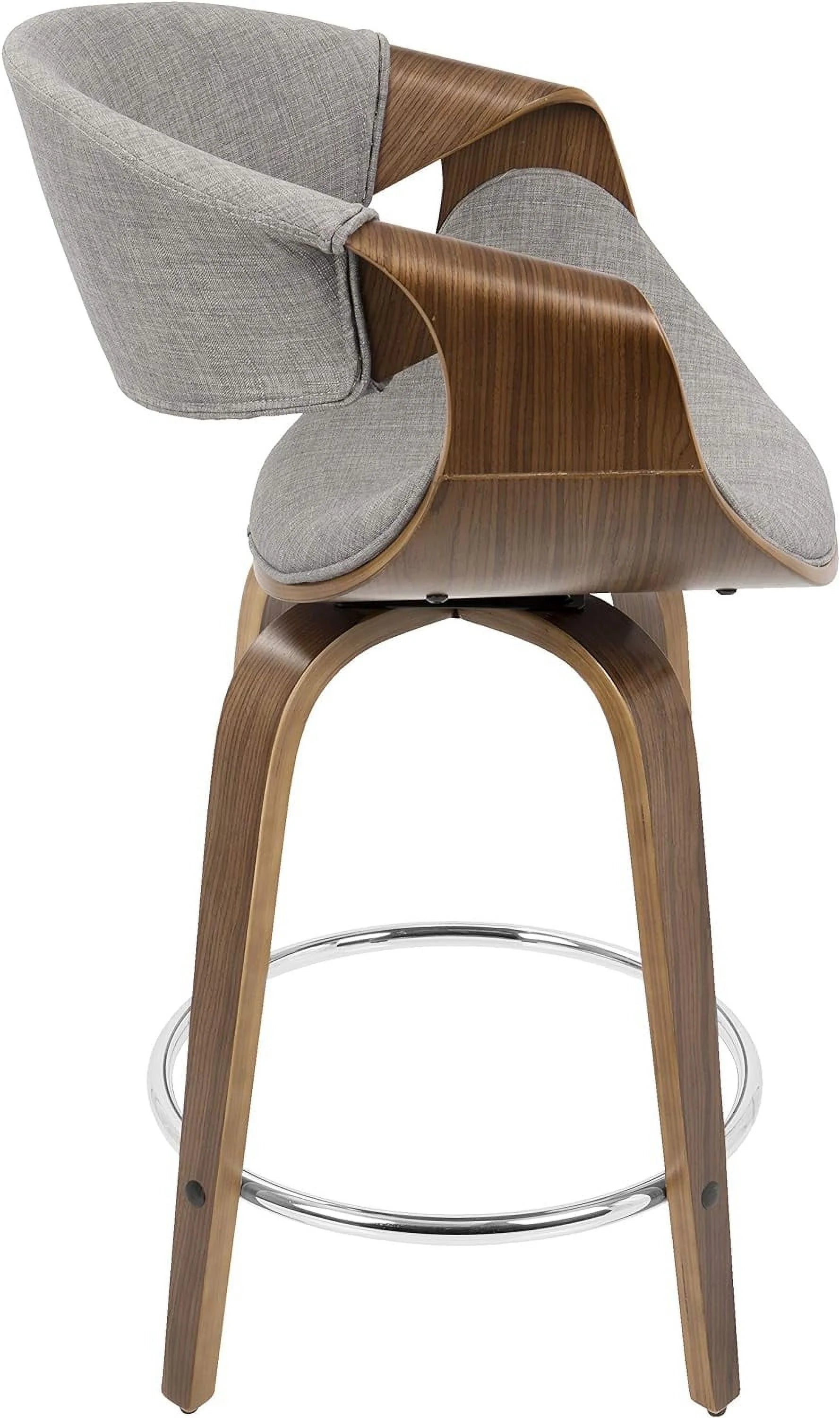 Set Of 2 Walnut Wood Light Grey Fabric Counter Stool W8782