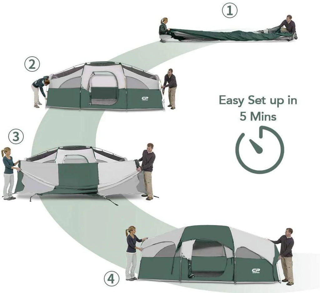8 Person Weather Resistant Family Tent with Carry Bag H655