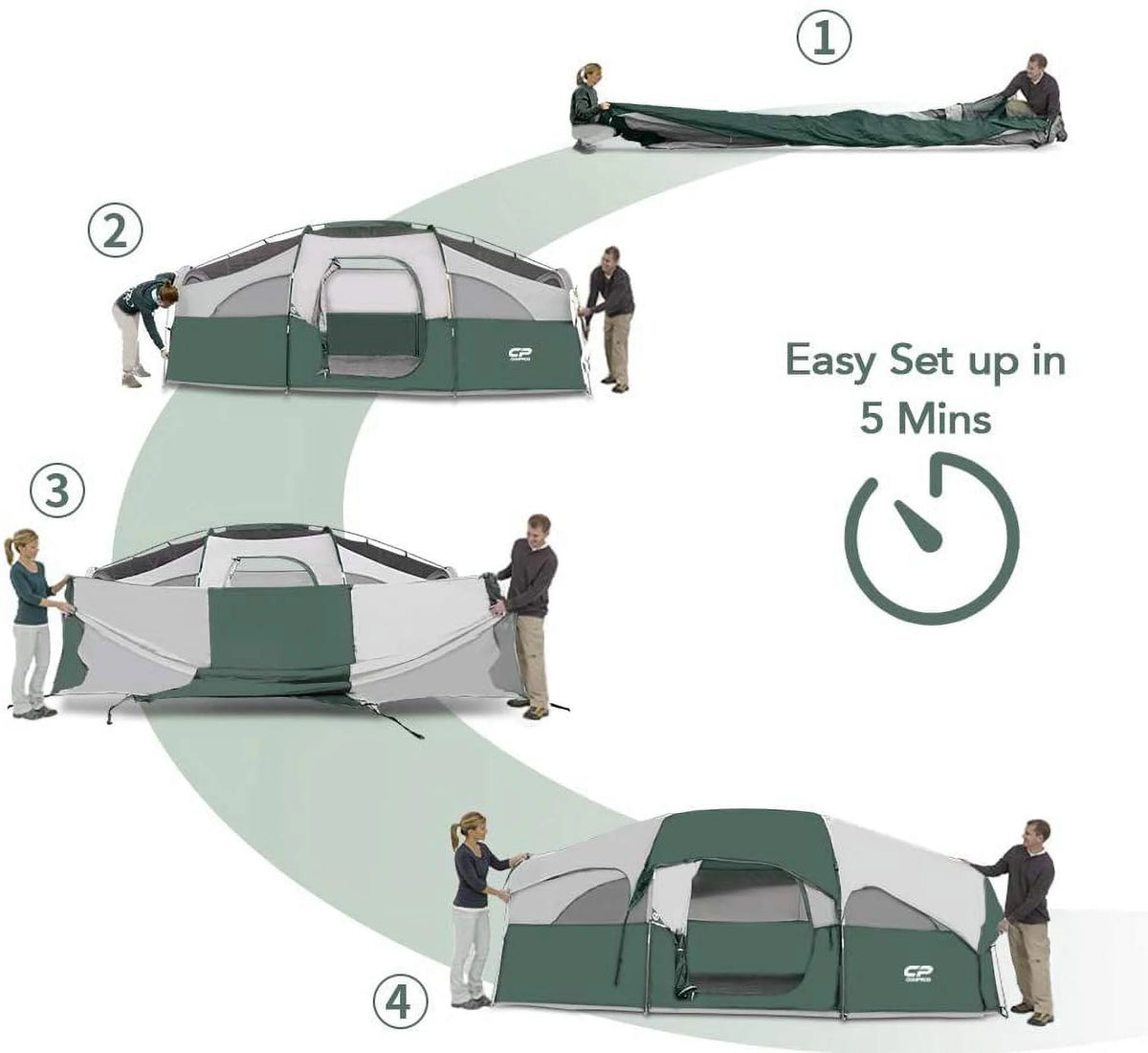 8 Person Weather Resistant Family Tent with Carry Bag H655