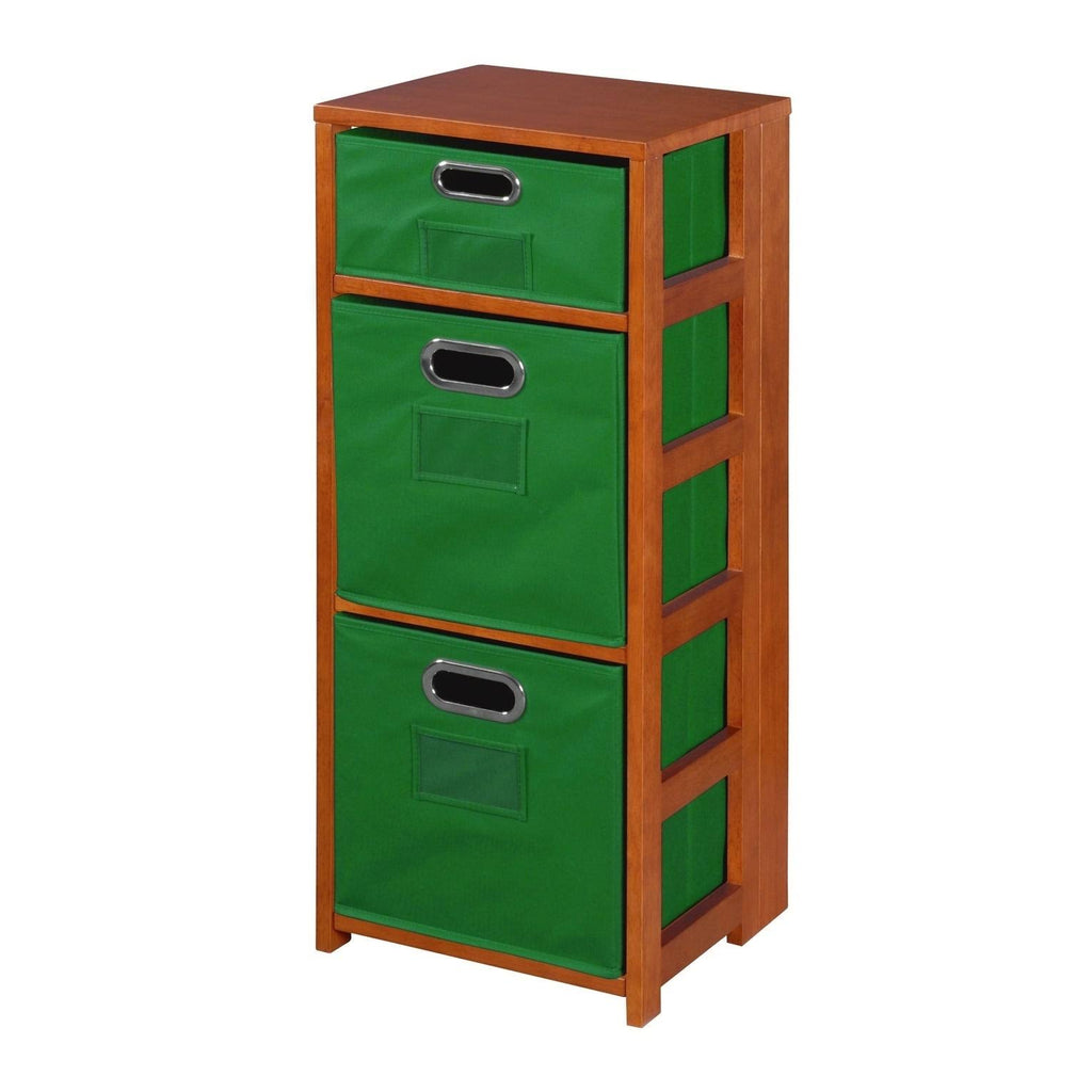 Medium Oak Grey Square Folding Bookcase with Fabric Bins S48581