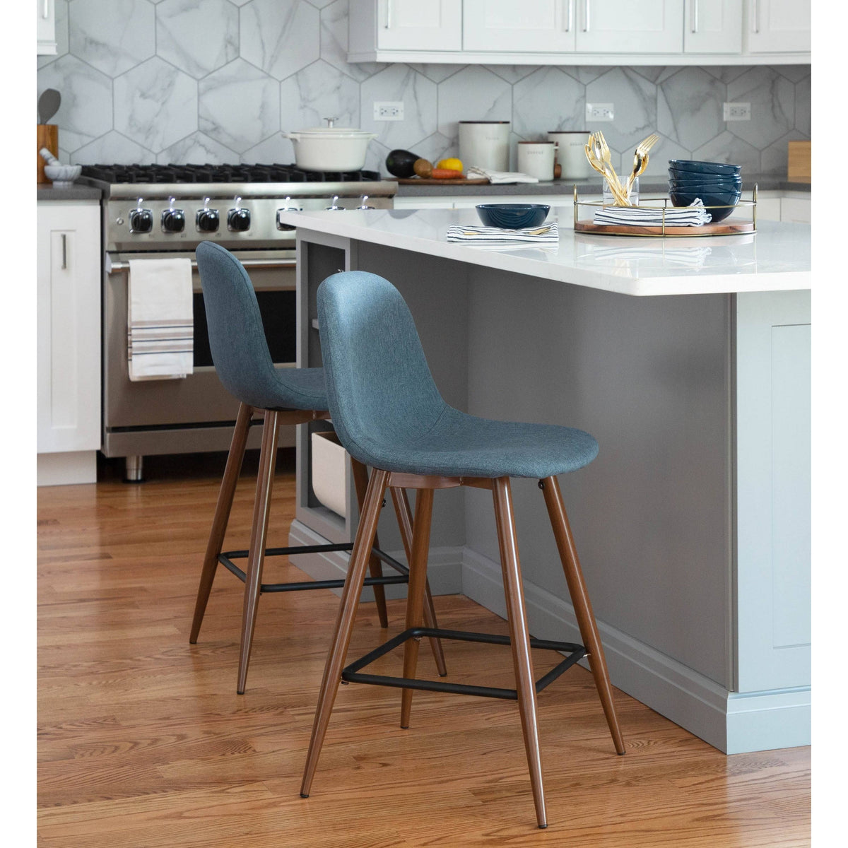 Walnut Metal Charcoal Fabric Counter Stool Set of 2 W738