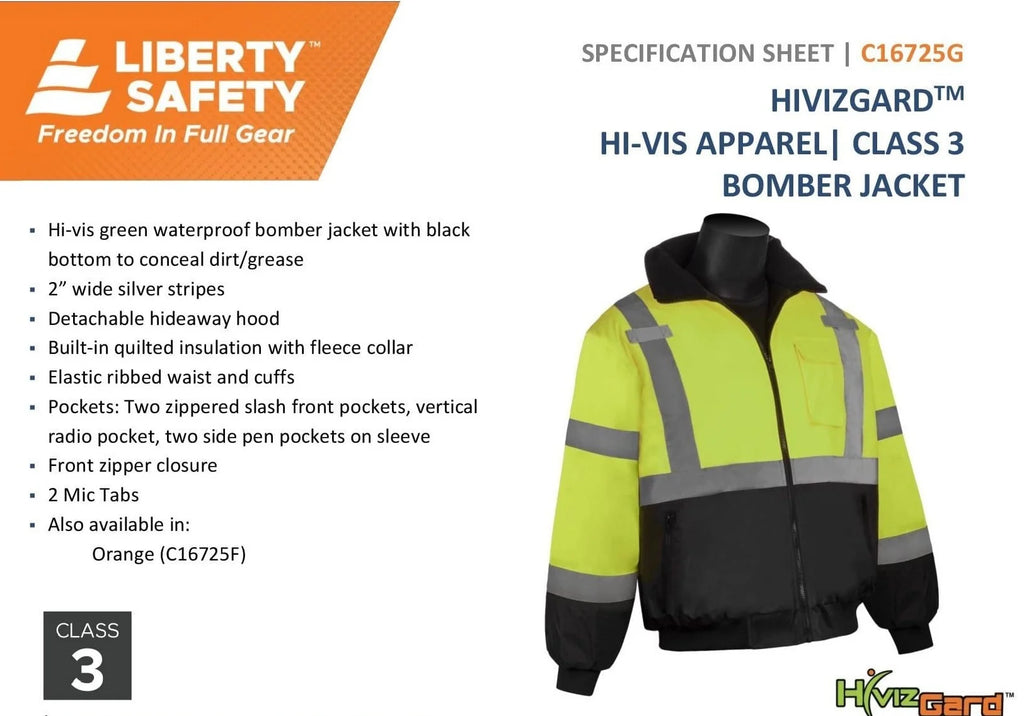 Hi Vis Class 3 Insulated Reflective Winter Work Jacket with Quilted Liner, Black Bottom, XLARGE U215