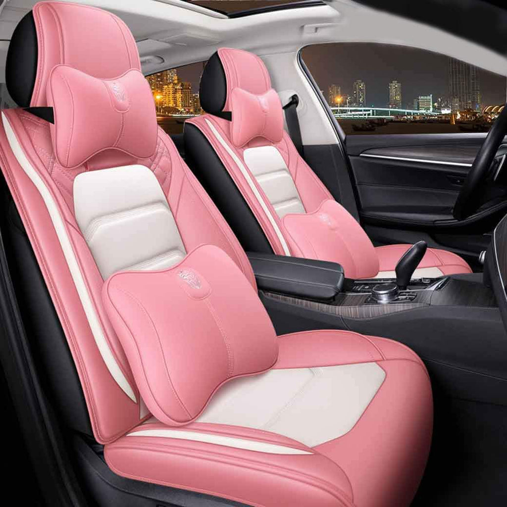 Blue&White Leather Car Seat Covers 5 Seats Full Set W610