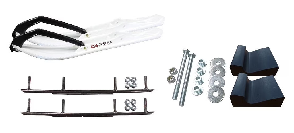 White Snowmobile Skis with 8" Round Bars Complete Kit J233