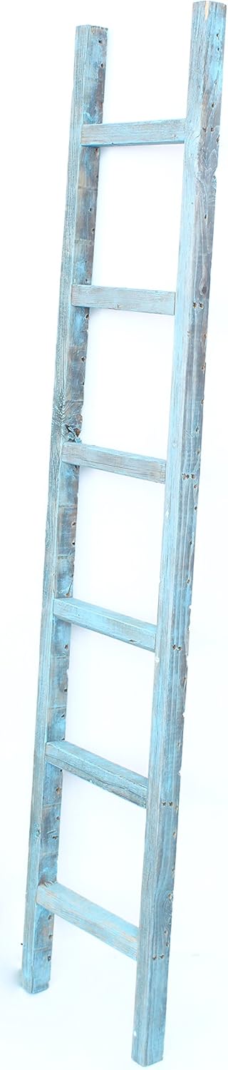 Rustic Farmhouse Decorative Ladder, 6 ft, 100% Recycled and Reclaimed Wood, Brown G1377