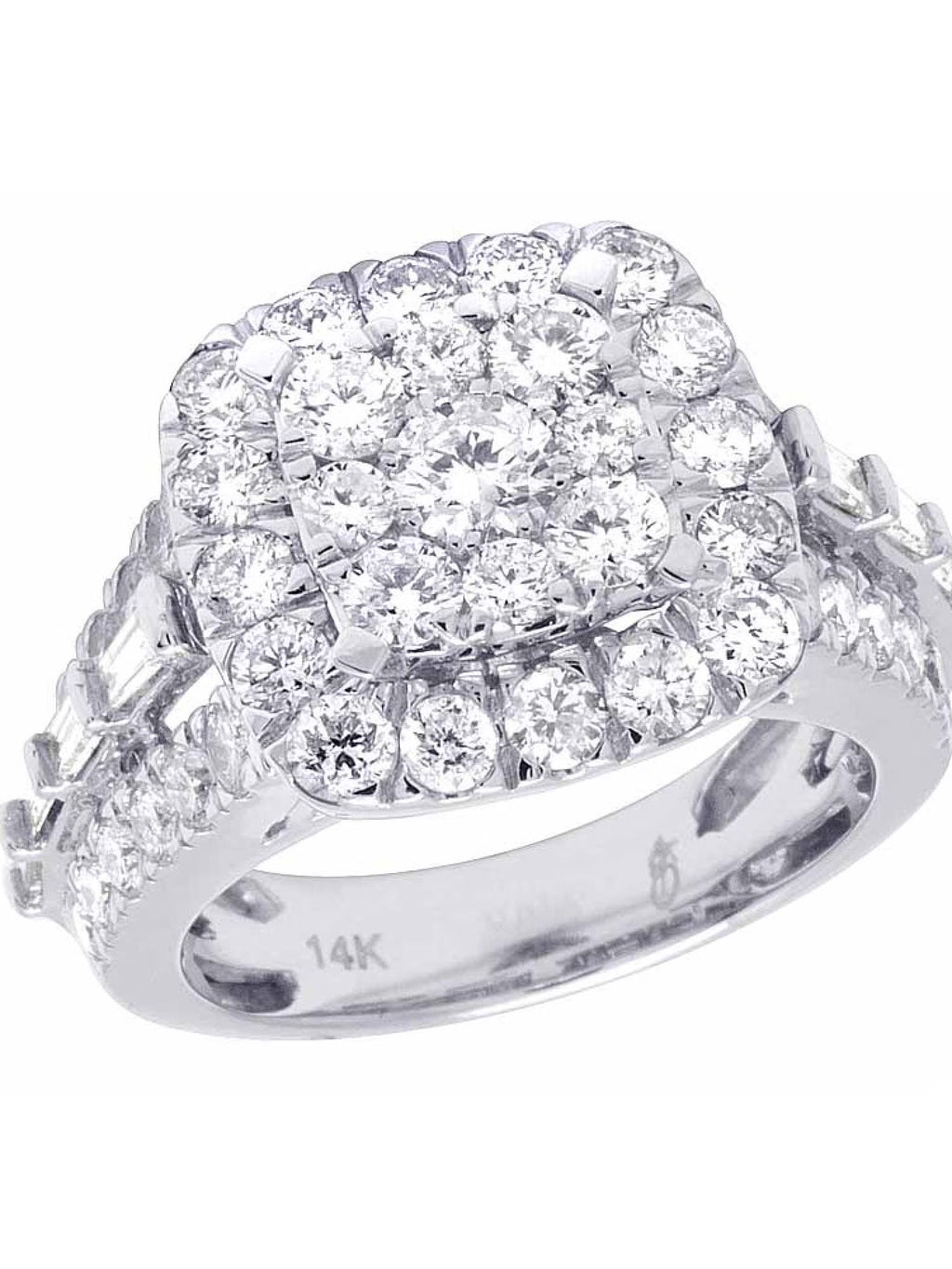 14K White Gold Real Diamond Square Cluster Engagement Ring R891