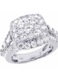 14K White Gold Real Diamond Square Cluster Engagement Ring R891