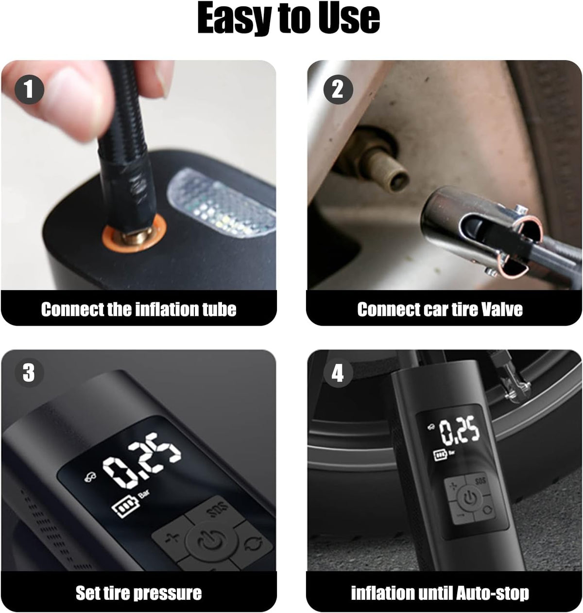 Portable Air Compressor 150PSI 6000mAh Cordless Tire Inflator with Digital Pressure Gauge LED-Light, DC 12V Air Pump Pack of 2 J613