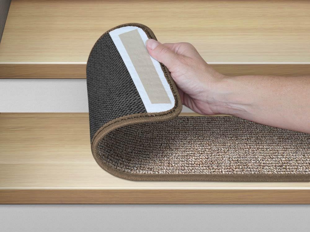 Set of 12 Adhesive Carpet Stair Treads Pebble Beige 8 Inches X 27 Inches Pack of 2 T4755
