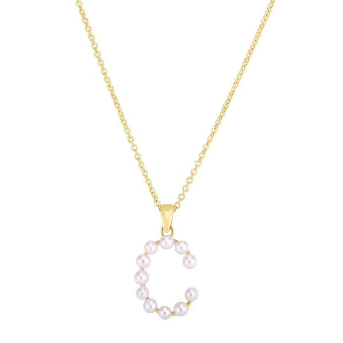 14K Yellow Gold Cultured Pearl Initials Letter Pendant Necklace 18" F3566
