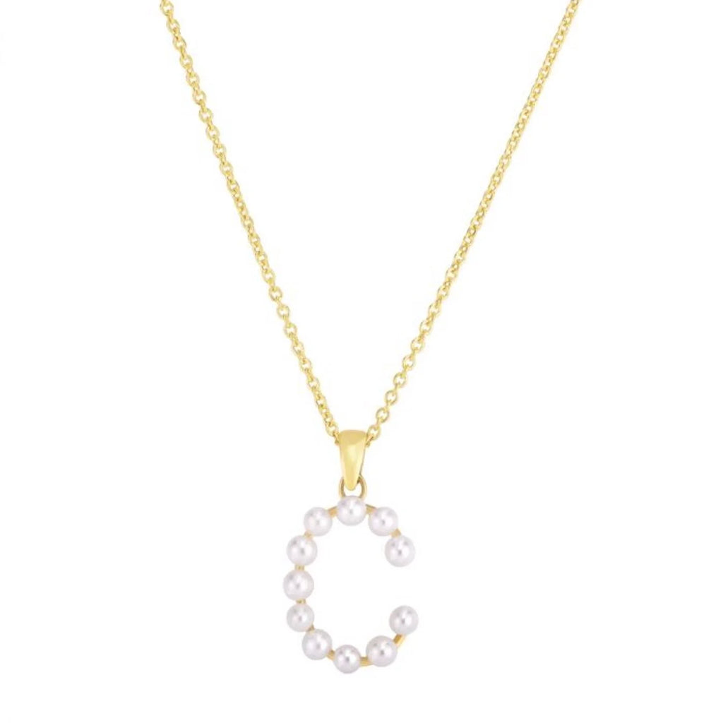 14K Yellow Gold Cultured Pearl Initials Letter Pendant Necklace 18" C89713