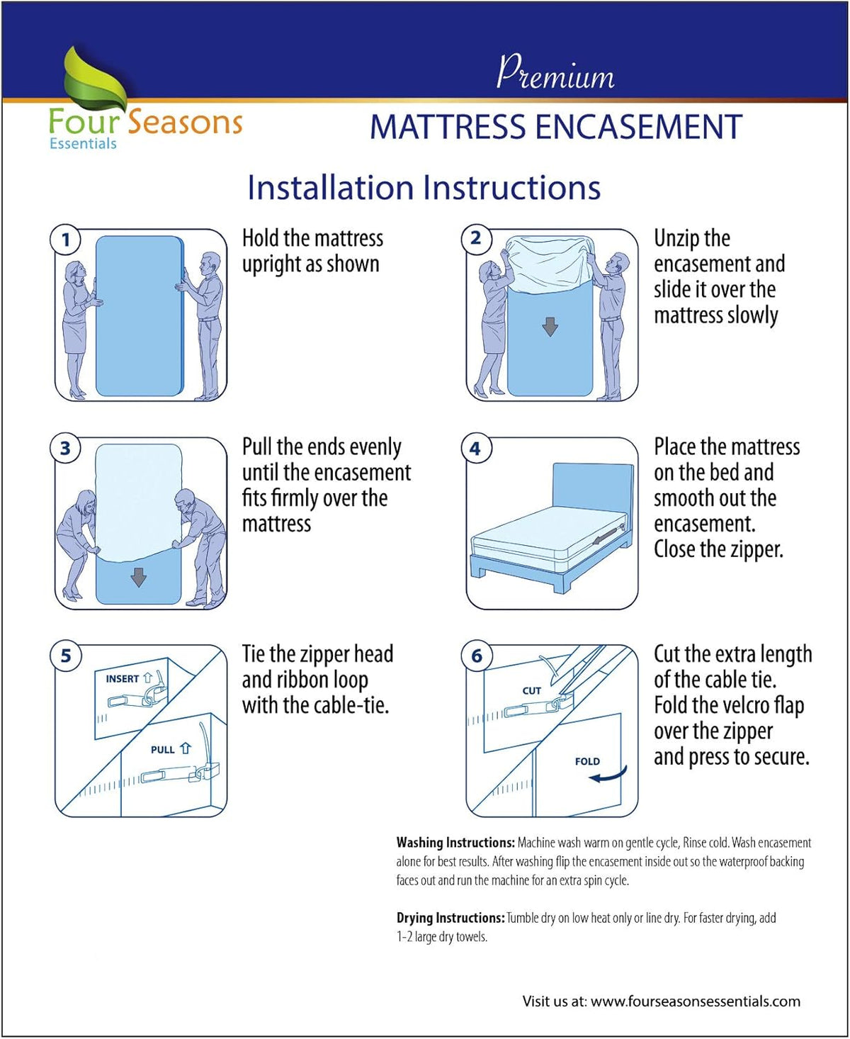 Full Size Zippered Waterproof Cotton Terry Mattress Protector G663