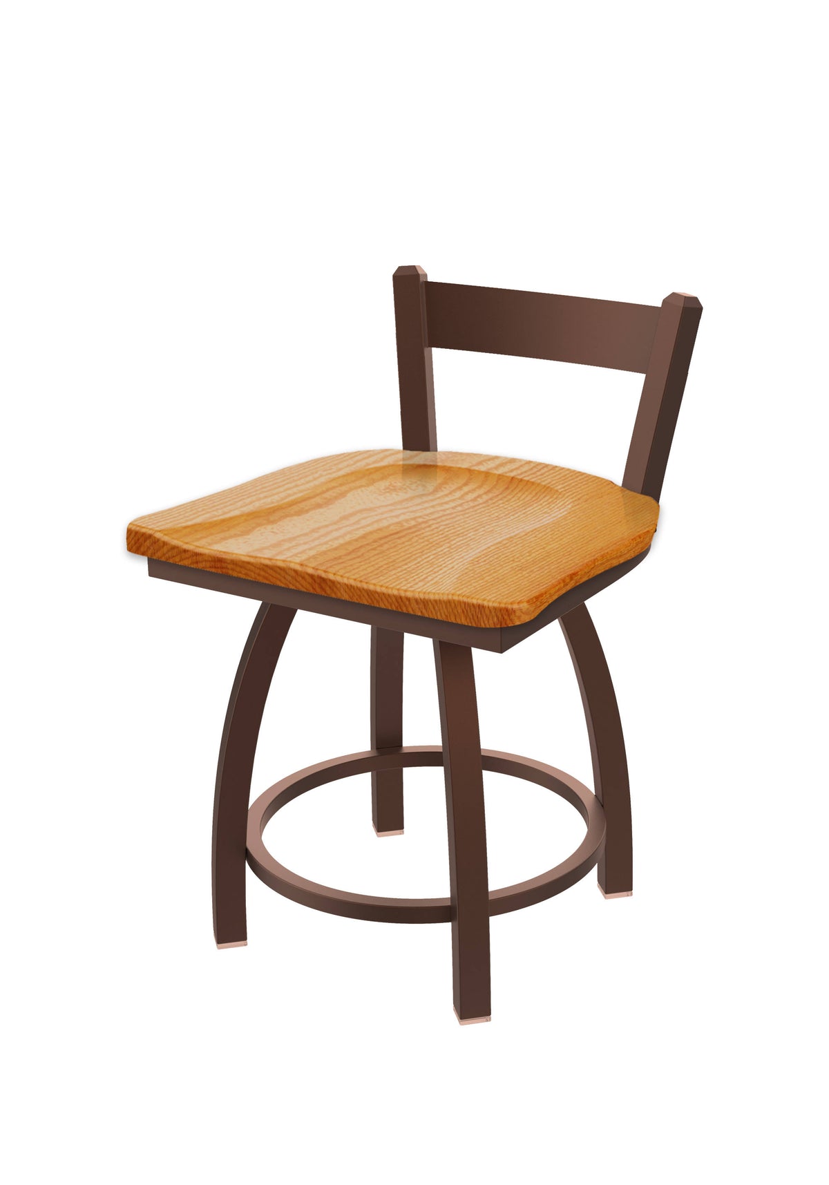 18 inch Low Back Swivel Vanity Stool with Bronze Finish and Medium Oak Seat K871