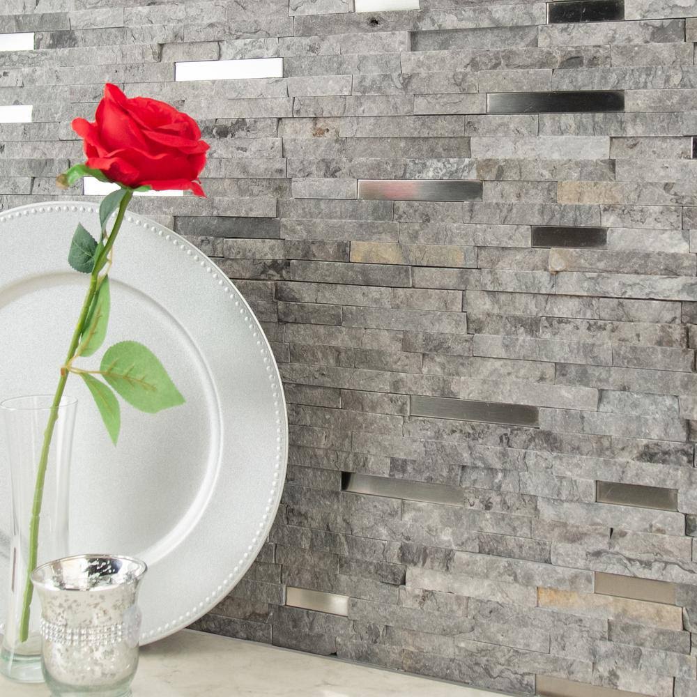 12 in. x 12 in. Matte Metal Stone Mesh-Mounted Mosaic Wall Tile V324827