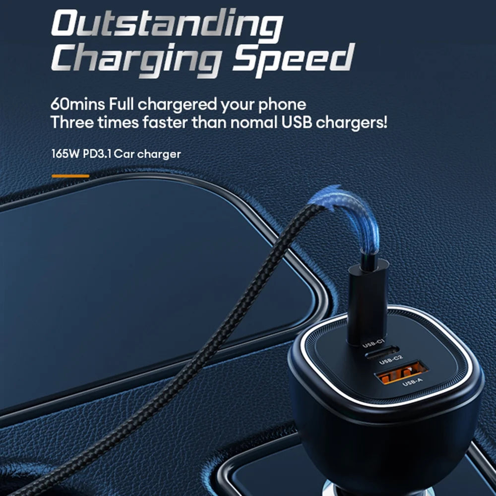 165W USB C Car Charger Adapter PD3.1 140W PD3.0 100W PPS45W QC5 H807