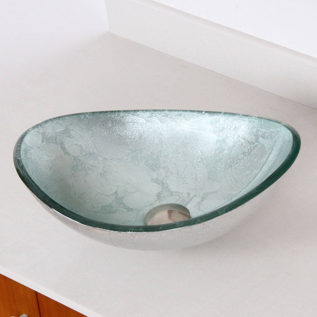 Oval Tempered Glass Bathroom Vessel Sink with Faucet, Oil Rubbed Bronze Finish Faucet S610